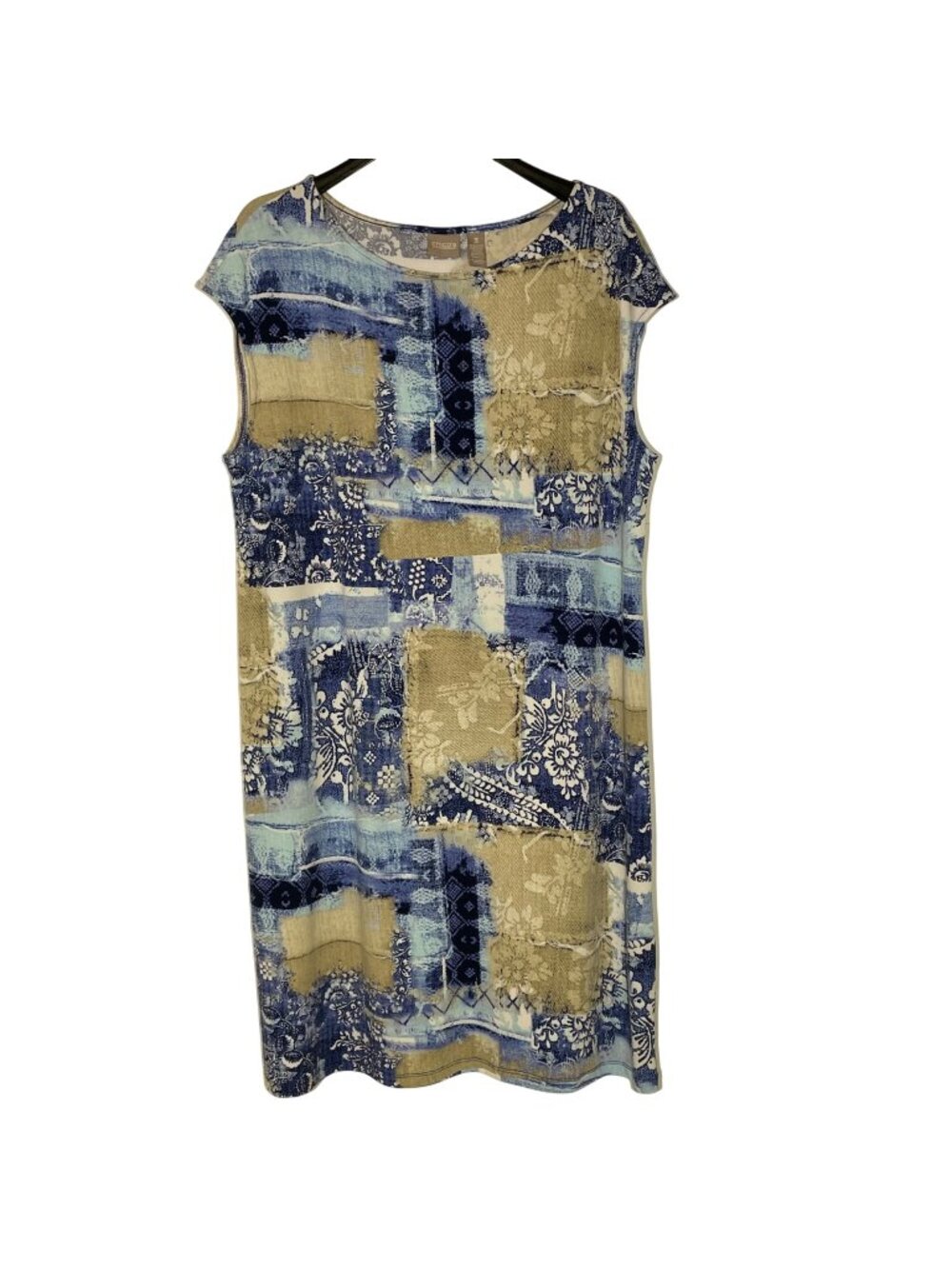 Chico's Floral Abstract Patchwork Stretch Cap Sleeve Shift Dress Sz XL (3) - Picture 1 of 5